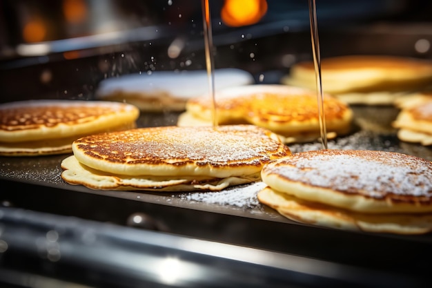 CloseUp of Pancakes Being Flipped on a Griddle