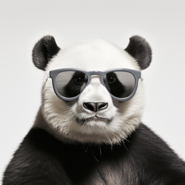 Closeup of Panda with sunglasses on white background