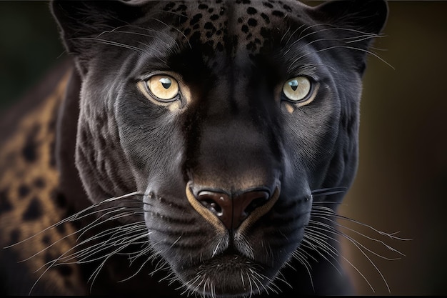 Closeup of panthers face with its eyes and whiskers in focus