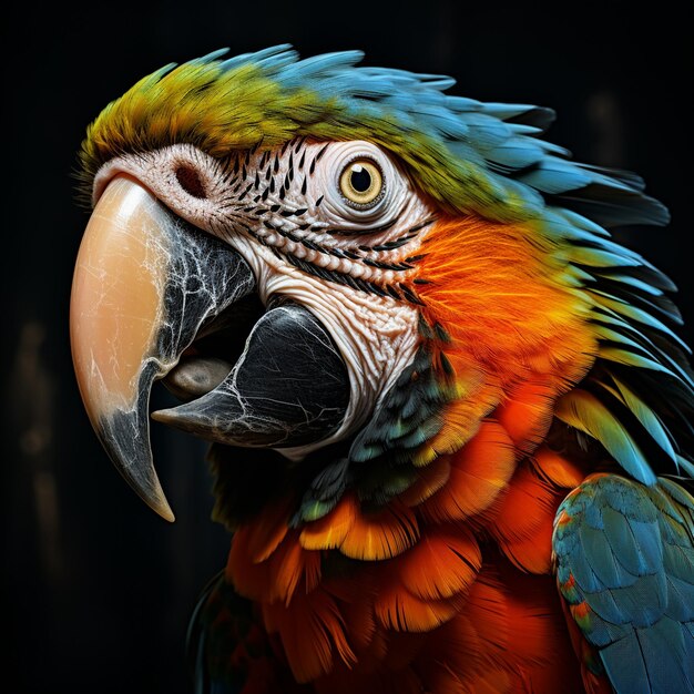 A closeup parrot head shot