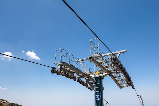 Closeup of part of the machinery of the ski lift at Mount Olympos in Cyprus