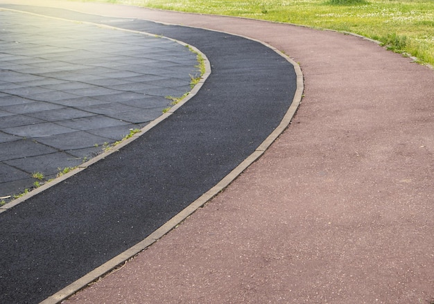 Closeup of a part of a sports stadium with markings for a treadmill