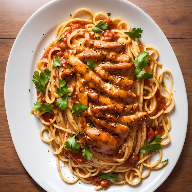 a closeup of a pasta with red sauce on a plate