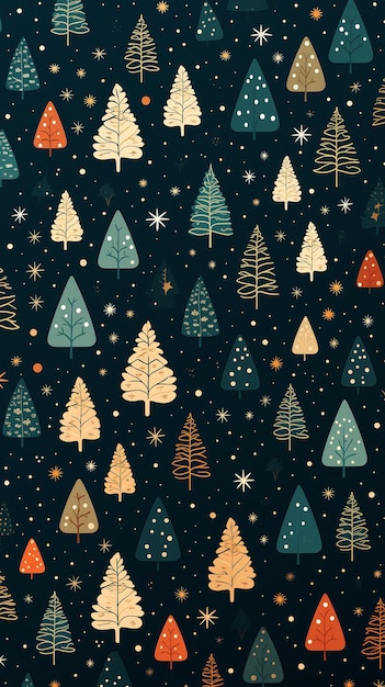 closeup pattern trees snowflakes cute illustration young night forest eaves teal golden light bells