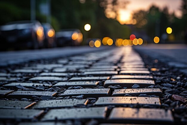 Closeup of paver tracks on freshly laid asphalt Paver image photography