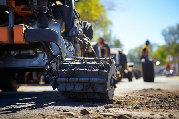 Closeup of a pavers augers distributing asphalt evenly Paver image photography