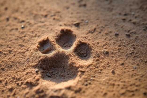 Closeup of paw print on dusty surface created with generative ai