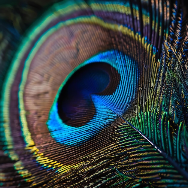 Близкий план перья павлова, показывающий сложные детали структуры перьев
