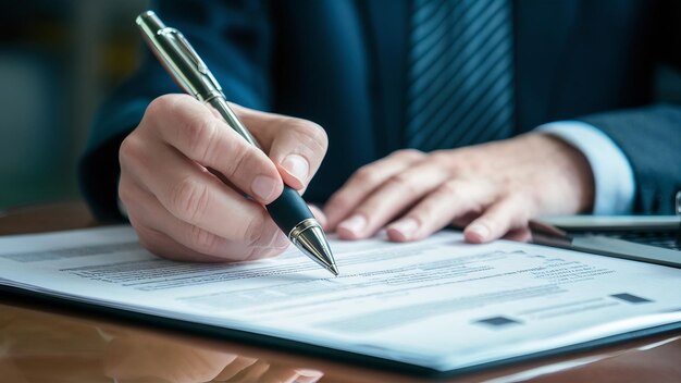 Closeup of a pen on a report