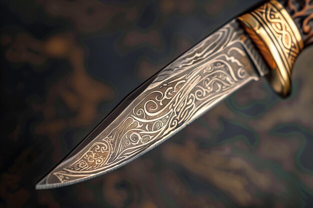 Photo closeup of a penknife with intricate designs on the handle