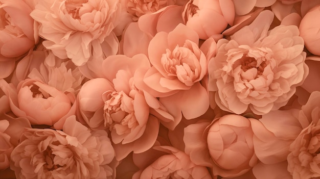 Closeup of peonies flowers in the 2024 color Peach Fuzz