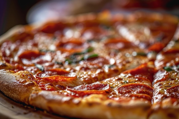 Closeup of pepperoni pizza on plate