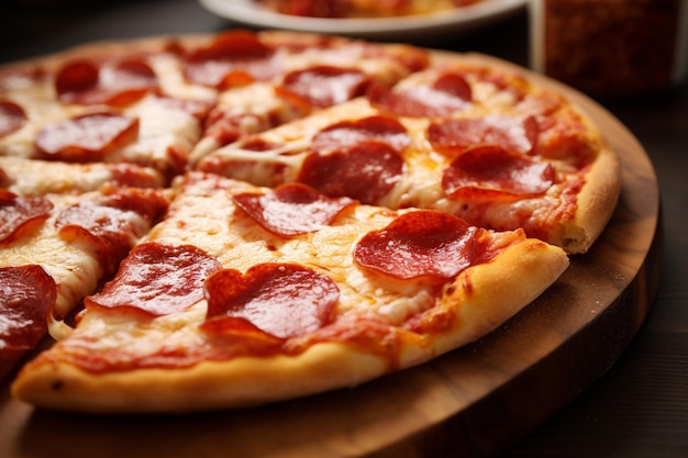 Closeup of pepperoni pizza with steam rising