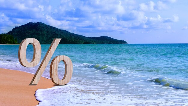 Closeup of percent sign on clean sandy beach Percentage Sign And Discount Rate Accountant VAT Tax Concept