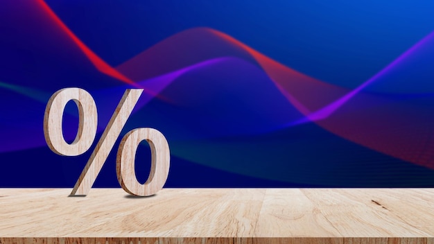 Closeup of percent sign leaning on wooden table Percentage Sign And Discount Rate Accountant VAT Tax Concept