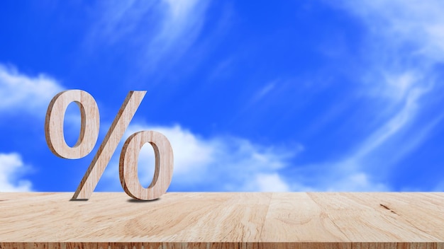 Closeup of percent sign leaning on wooden table Percentage Sign And Discount Rate Accountant VAT Tax Concept