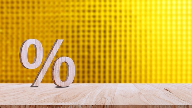 Клоуз-ап знака процента, опирающегося на деревянный стол Знак процента и дисконтная ставка Бухгалтер Концепция налога на добавленную стоимость