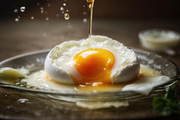 A closeup of a perfectly poached egg