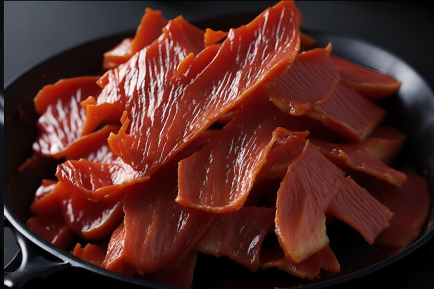 Closeup of perfectly prepared slices of bacon providing an unparalleled flavor for true gourmets Generated by AI