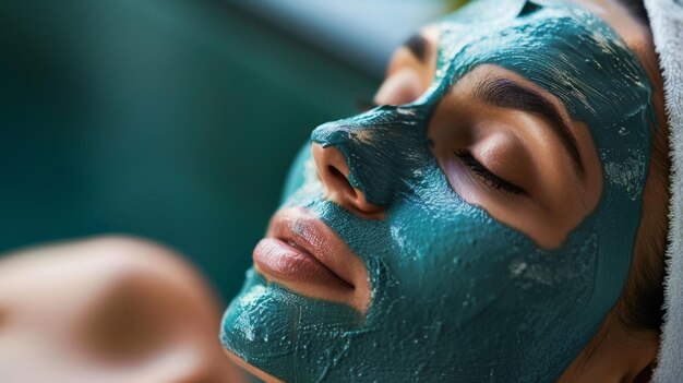 Foto close-up di una persona che applica una maschera facciale mentre si disintossica nel caldo