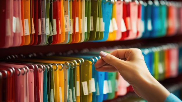 Closeup of a person in a business suit searching through open file drawers full of documents