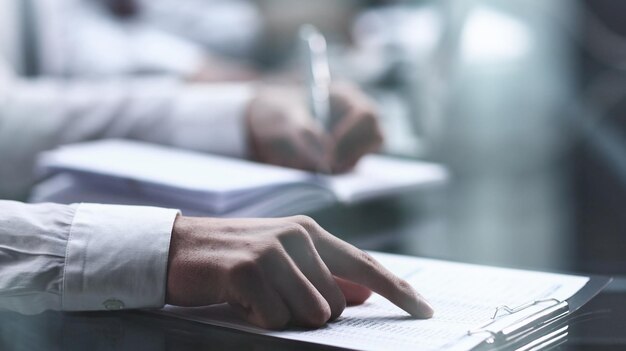 closeup of person filling out form or survey at office desk