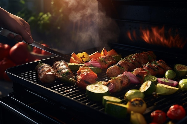 Closeup of a person grilling vegetables and lean Generative ai