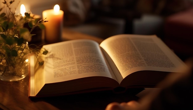 Closeup of a person reading in the evening