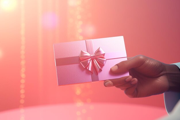 Closeup of a person receiving a gift card as Generative ai