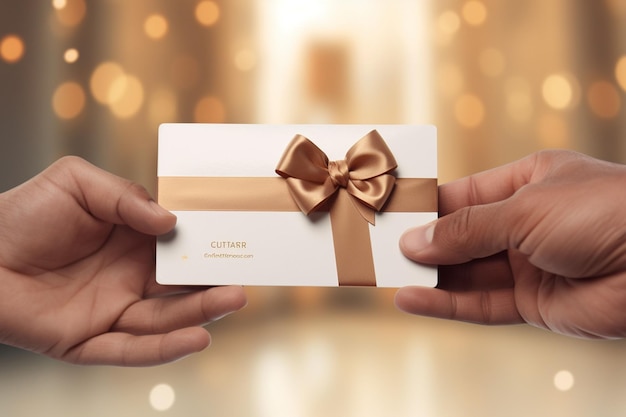 Photo closeup of a person receiving a gift card as generative ai