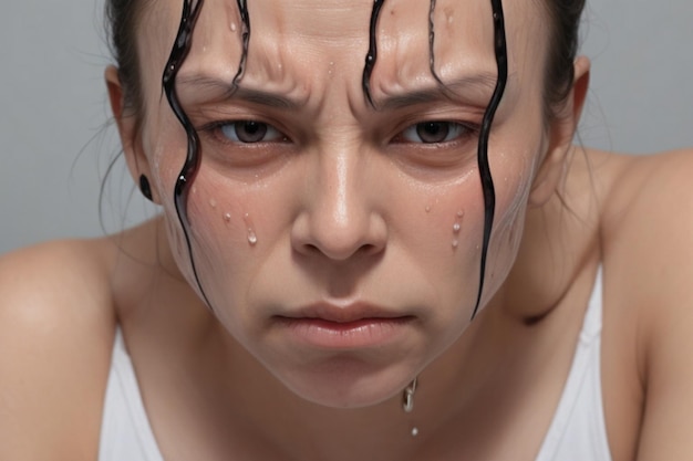 Photo a closeup of a person's facecontorted in painwith a feverish flush and beads of sweat dripping