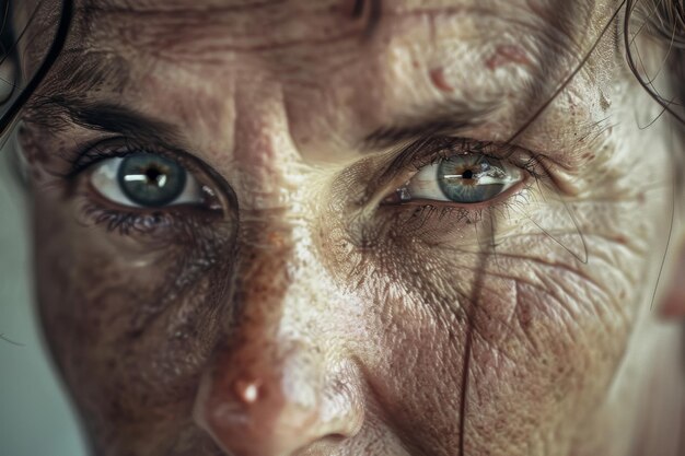 Foto closeup di una persona con gli occhi blu ai generativa