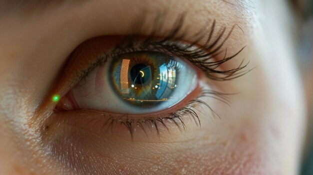 Closeup of a persons eye with a small ly perceptible implant attached to their iris the implant