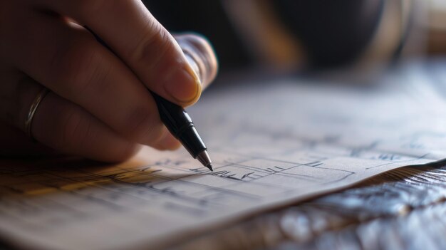 Closeup of a persons hand writing in a notebook