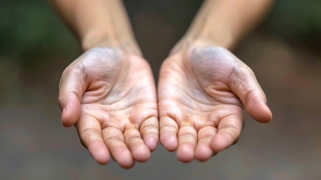 Photo closeup of a persons open palms releasing any negative thoughts and embracing a more optimistic