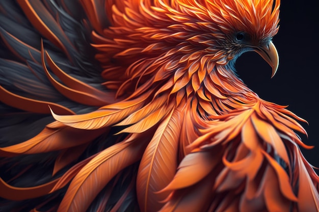 Photo closeup of phoenixs fiery feathers