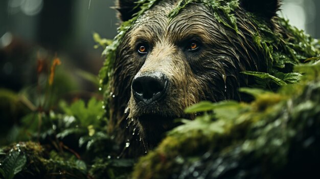 Closeup photo of a bear looking any direction on jungle