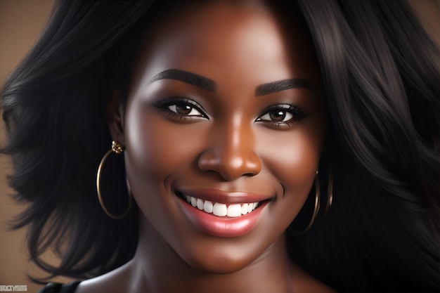 Closeup photo of Black girl039s face Happy and very glowing with perfect skin