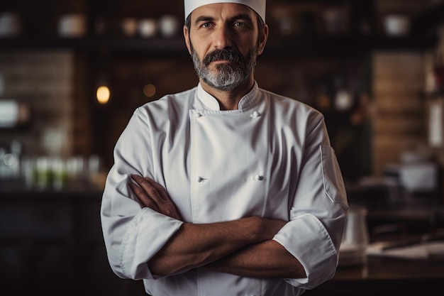 Closeup photo of chef man in white uniform