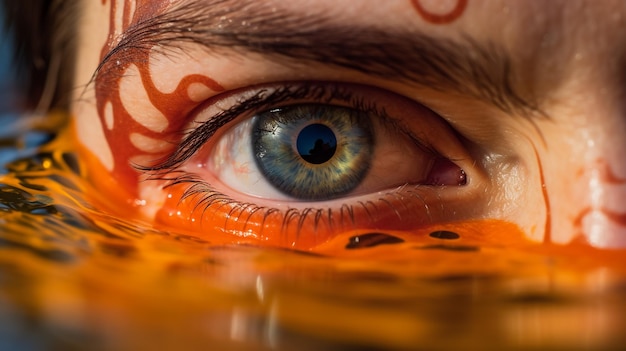 Photo a closeup photo colorful beneath the surface a man's face in water lost in liquid reflections