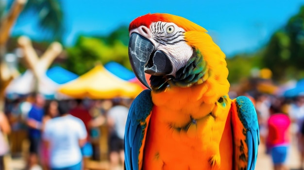 Closeup photo of a colorful macaw