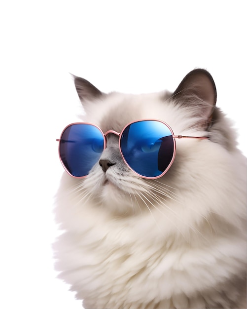 closeup photo of a cool cat posing wearing glasses and looking cool isolated on a white background