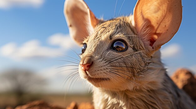 Photo closeup photo of a desert jerboa looking any direction in the desert