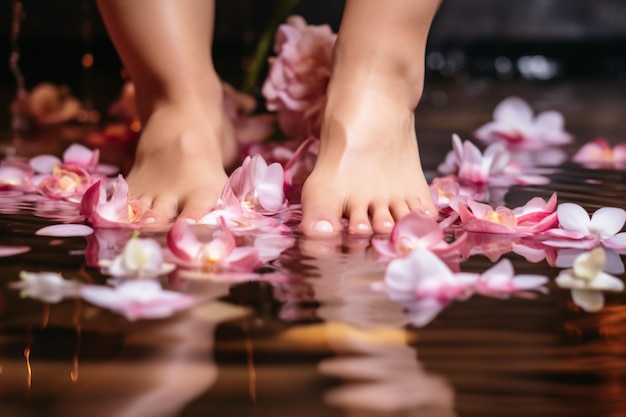 Photo closeup photo of a female feet at spa salon