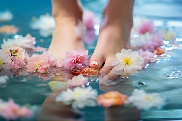 Photo closeup photo of a female feet at spa salon