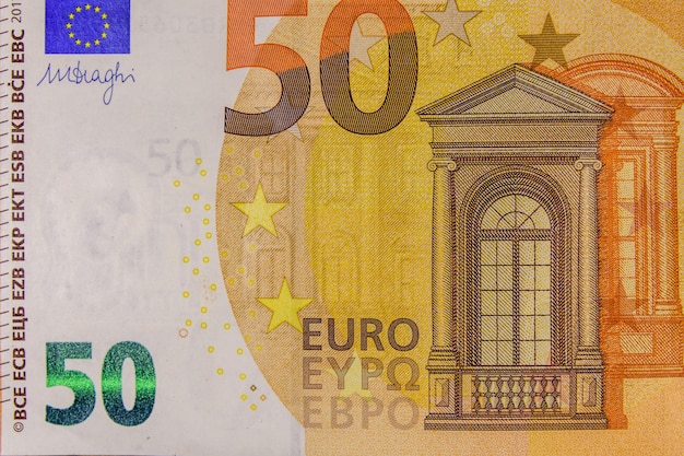 Closeup photo of the fifty euro banknote