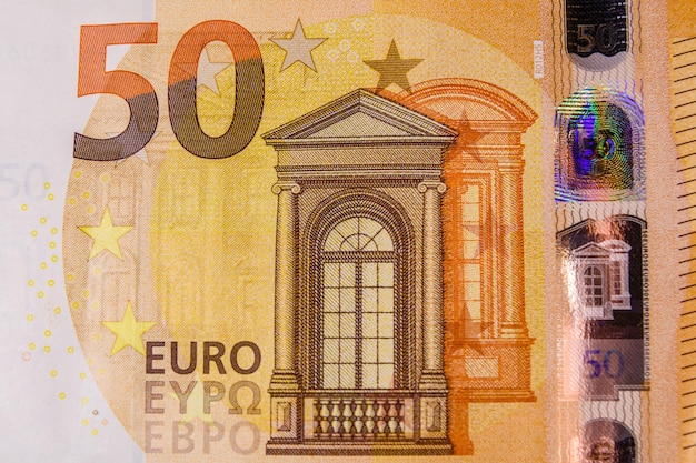 Closeup photo of fifty euro banknote
