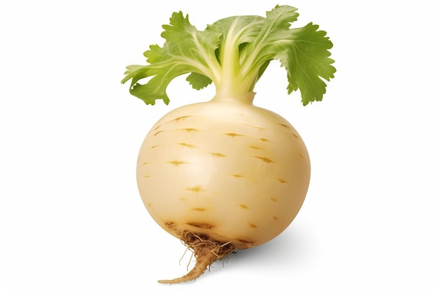 A closeup photo of a Fresh turnip On Transparent Png Background droplet middle view isolated on a