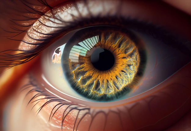 Фотография крупным планом человеческого глаза захватывает сложные детали человеческого лица Четкий фокус