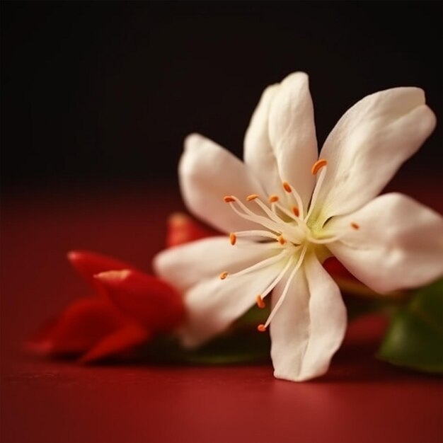 CloseUp Photo of Jasmine Flower on Dark Red Background